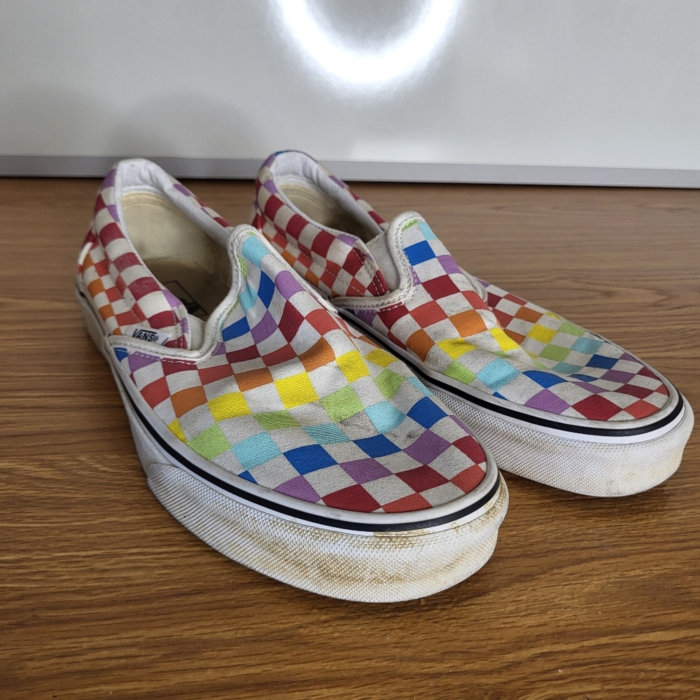 Vans Slip-On Checkerboard Rainbow Canvas Shoes Mens Size 8.5 Womens Size 10
